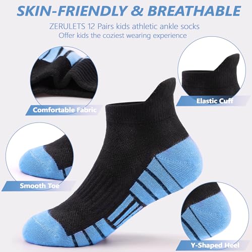 Kids Socks 12 Pairs Toddler Ankle Athletic Socks with Tab - Multicolored 7-10 Years