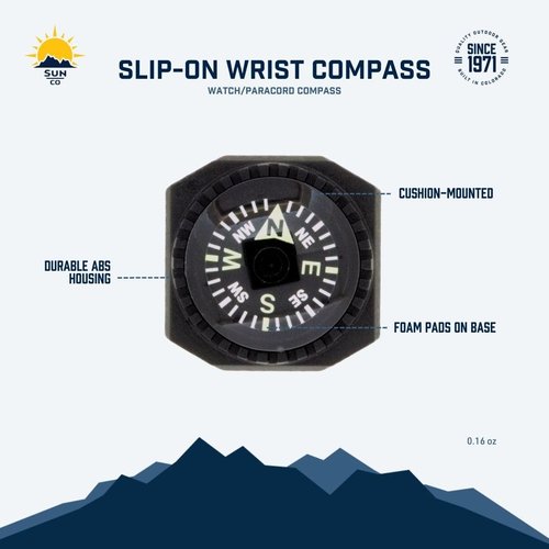 Sun Company Slip-On Wrist Compass - Easy-to-Read Compass for Watch Band or Paracord Survival Bracelet
