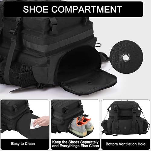 Black 45L Military Tactical Backpack with Shoe Compartment - Assault Pack
