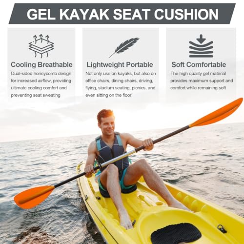 Black Anti-Slip Waterproof Kayak Seat Cushion with Gel Support and Non-Slip Cover