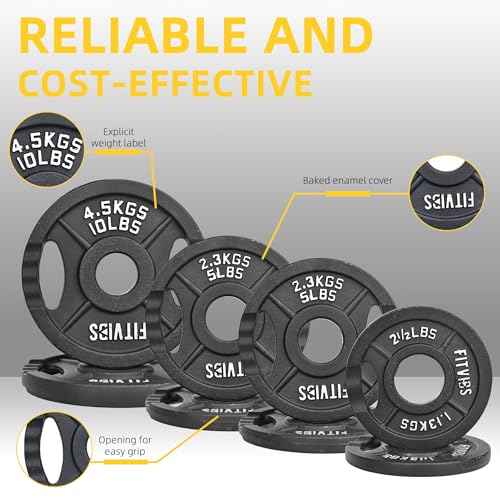 Fitvids Cast Iron 2-Inch Olympic Plate Weight Plate for Strength Training and Weightlifting, Multiple Sizes