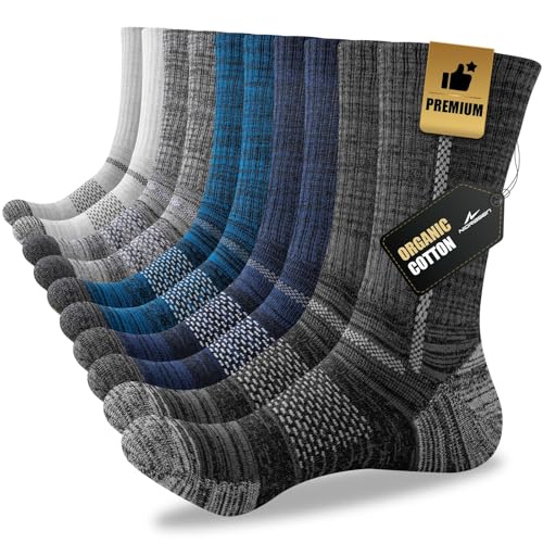Men's Cotton Crew Work Socks - Cushioned, 10-13 Size, Multicolor