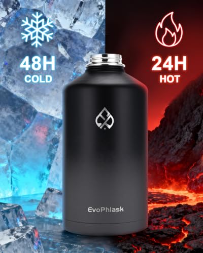 128oz Insulated Water Bottle with Carrier Bag - Black & Gray, Double-Walled