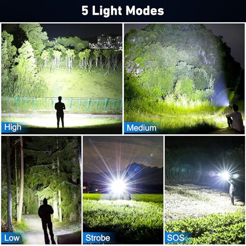 Rechargeable 99,000 Lumen LED Flashlight 2 Pack - Waterproof, 5 Modes, Long Battery Life