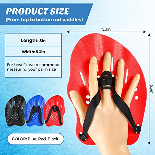 Swim Paddles with Adjustable Straps - Red, Blue, Black - Water Resistance Training Equipment