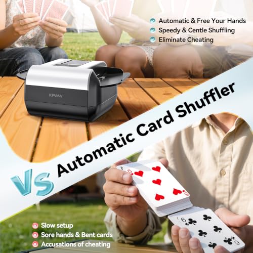 KPAW Card Shuffler - Automatic & Manual, 1-2 Decks, Rechargeable, White / Medium