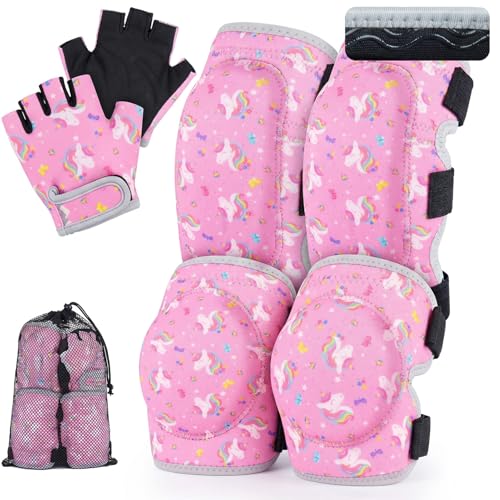 Pink Unicorn Toddler Knee & Elbow Pads Set with Bike Gloves - XS (2-4 Years)