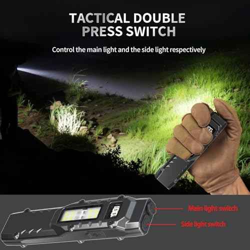 EDC Tactical Flashlight DT007, Compact 7 Mode Pocket LED Flashlight - 1500LM, USB-C Rechargeable Digital Display, IPX5 with Side Light and Clip for Everyday Carry Travel (1, Black)