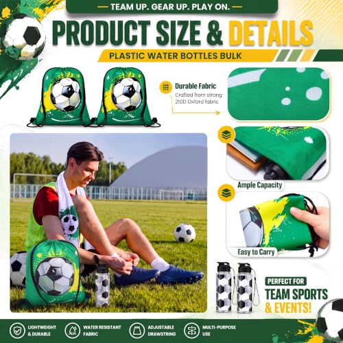 Soccer Water Bottles Set with Cooling Towels and Drawstring Backpacks - Bulk 36 Pieces