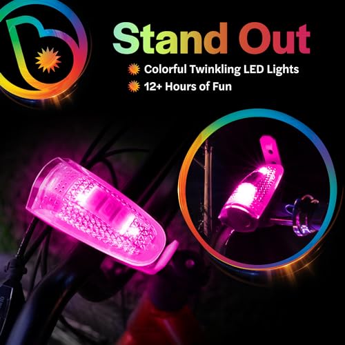 Pink LED Bike Horn with 12 Sound Effects & Color Changing Lights - Handlebar Mount, Weather Resistant