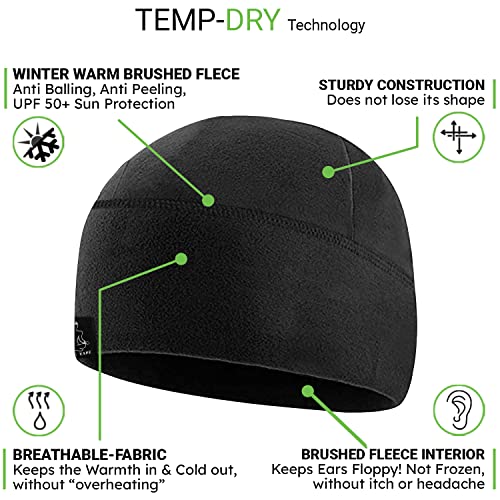 Temple Tape Tactical Fleece Watch Cap Beanie Black One Size - Winter Skull Hat for Men and Women