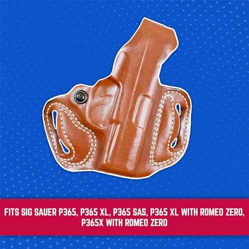 DeSantis Thumb Break Mini Slide Holster - Leather Holsters for Pistols, OWB Holster Compatible with SIG Sauer P365, P365 XL, P365 SAS, P365 XL w/ ROMEO ZERO, P365X w/ ROMEO ZERO - Left Hand Draw, Tan