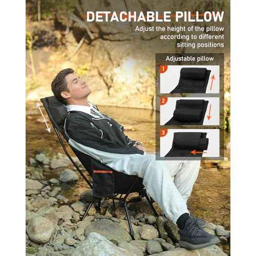 NOVSIGHT Camping Chair - High Back Lightweight Portable Camp Chairs with Headrest Breathable Backrest, Outdoor Folding Camping Chairs for Adults
