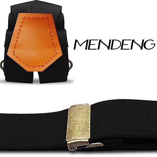 Adjustable Suspenders for Men with Leather & Bronze Metal Clips - One Size, Black