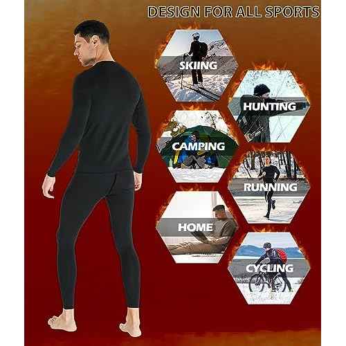 TELALEO 2 Set Mens Thermal Underwear Fleece Lined Long Johns 4 Pcs Base Layer Shirts Pant for Cold Winter Weather