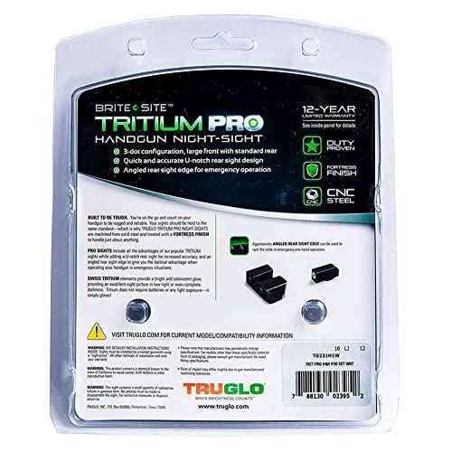 TruGlo Tritium Pro Night Sights, Compatible with H&K VP9, VP40, P30SK, P30L, 45, & 45 Tactical (Including Compact) | Glow-in-The-Dark Front & Rear Gun Sight Set with White Focus Lock Front Ring