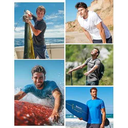 Men's UPF 50+ Swim Shirts, Sun Protection Short Sleeve Rash Guard, Quick Dry T-Shirt for Fishing and Surfing