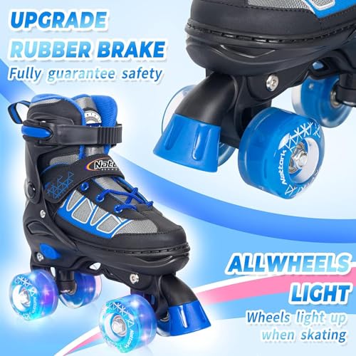 Kids Adjustable Roller Skates with Light Up Wheels - Blue, Medium (13C-2)