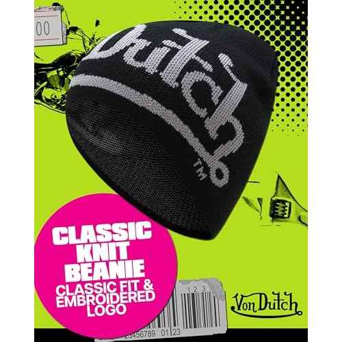 Von Dutch Womens Beanie Hat - Soft Cuffed Knitted Skull Cap Graphic Winter Beanie for Women with Embroidered Logo