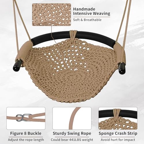 Kids Tree Swing with Adjustable Rope Seat Khaki - Supports 440 lbs