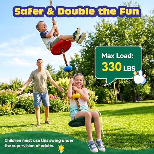 Kids Tree Swing with Dual Large Discs and Platforms - Red Green Variation