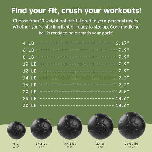 Core Weighted Medicine Ball 4, 6, 8, 10, 12, 14, 16, 20, 25, 30 lbs, Soft Touch Vegan Leather with Sturdy Grip for Strength Training, Recovery, Balance Exercises and Other Full-Body Workouts