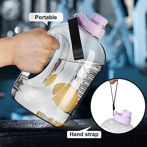 95 oz Large Water Bottle with Straw & Strap - Purple, BPA-Free, Portable