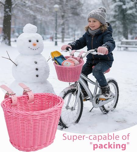 Kids Bike Basket Set with Pink Tassels, Bell & Ribbons - Bicycle Decorations for Boys & Girls