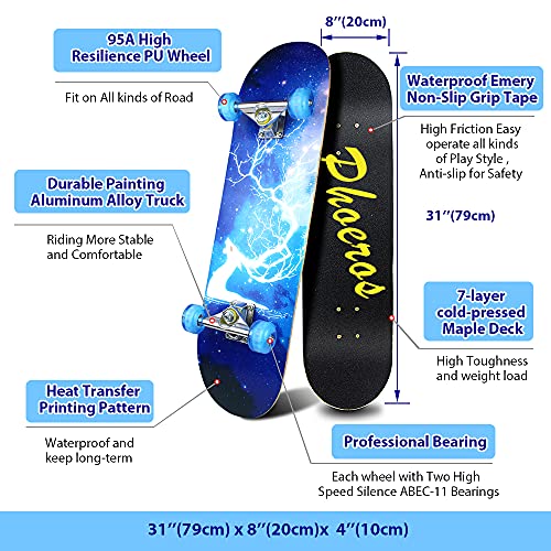 Complete Skateboard for Beginners Kids Boys - Blue