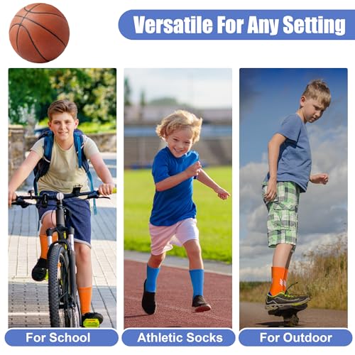 Kids Basketball Socks 6 Pairs - 7-10 Years Multicolor Athletic Sports Socks for Boys
