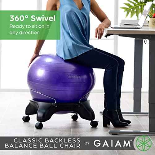 Gaiam Classic Backless Balance Ball Chair ? Exercise Stability Yoga Ball Premium Ergonomic Chair for Home and Office Desk with Air Pump, Exercise Guide and Satisfaction Guarantee, Charcoal