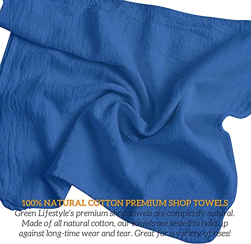 Reusable Blue Cotton Shop Towels 12x14 Inches, 50 Pack for Garage & Home