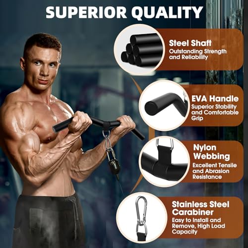 Anobeyi Black 19in Lat Pulldown Bar with Rubber Handles for Cable Machine - Single D-Handle