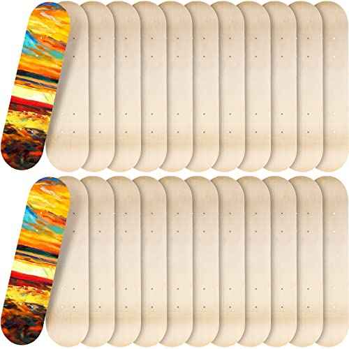 Meooeck Blank Skateboard Decks Bulk 24 x 6 Inch Professional Maple Deck 7 Ply Double Tail Wooden Skate Deck Natural Plain Skateboard for Kids Art Painting Replacement Home Decoration