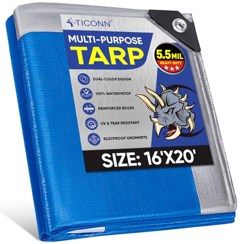 Heavy Duty Waterproof Tarp Cover - Blue 16x20 ft, 5.5 Mil UV Resistant