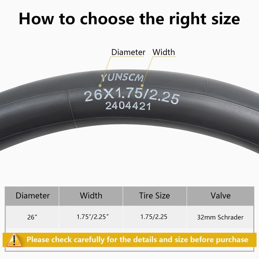2-PCS 26" Heavy Duty Bike Tubes 26x1.75/1.95/2.125/2.25 AV Schrader Valve (45/57-559) 26" Bicycle Tube Compatible with 26 x 1.75 26x1.95 26x2.0 26x2.10 26x2.125 26x2.20 26x2.25 Tire Tubes