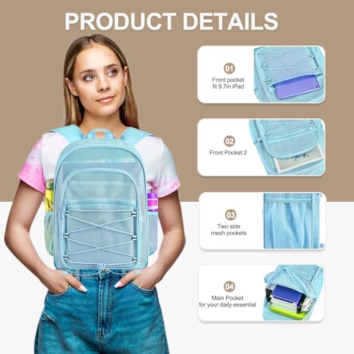 Heavy Duty Mesh Backpack for Adults Large Capacity Blue 20L