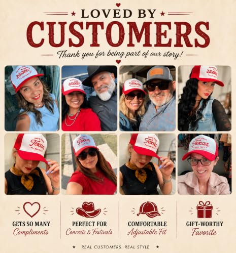 Red & White M.O.Q. Trucker Hat with Western Texas Text - Lone Star Pride