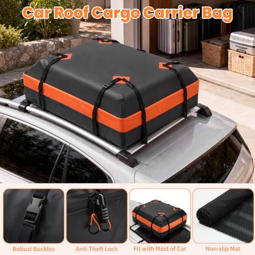 KMFurnila Waterproof Car Roof Cargo Carrier Bag - 15 Cu Ft, Dark Orange