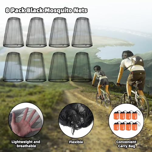 Wholelovein 8 Pack Wearable Mosquito Head Net Face Mesh Protecting Insects - Black