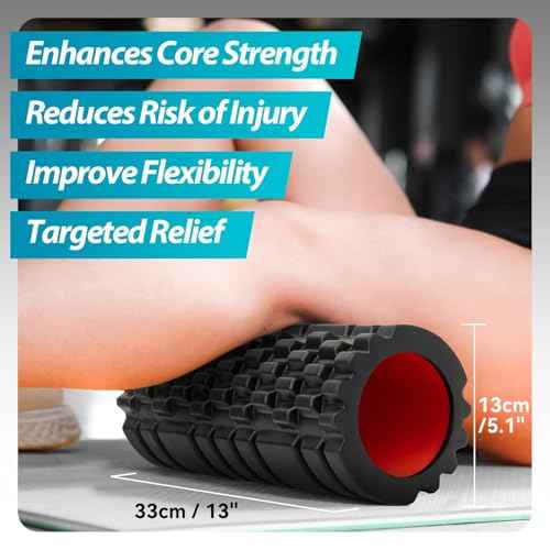 Foam Roller for Deep Tissue Massager, 13" High Density Exercise Patented Roller for Muscle Massage and Myofascial Trigger Point Release Back Roller for Fitness, Yoga and Pilates (Black)