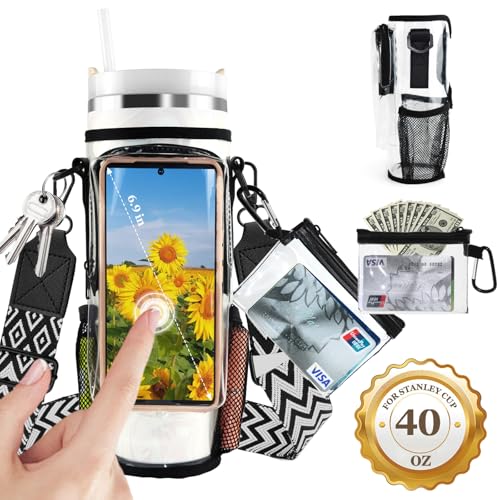 Clear Water Bottle Carrier Bag for Stanley & Brumate Era 40 OZ, Summer PVC Water Bottle Cup Holder, with Adjustable Strap, for Outdoor, Stadium Events, Walking, for Stanley Accessories