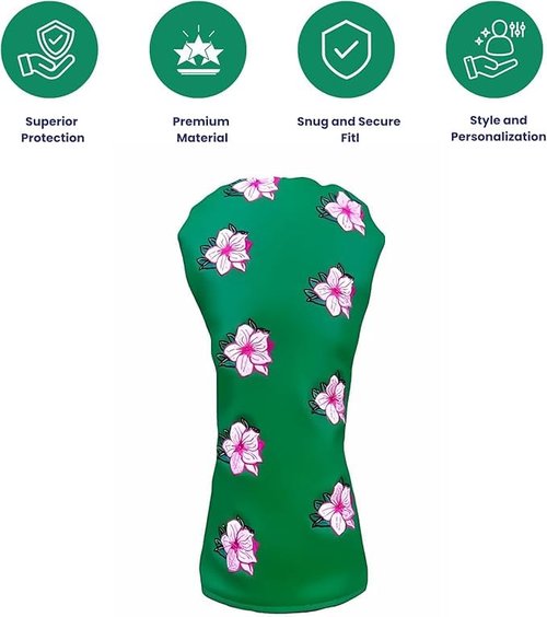 Birdie Blend Golf - Azaleas Golf Fairway Wood Headcover, Premium PU Leather Fairway Wood Headcover with Floral Embroidery, Stylish Golf Club Cover