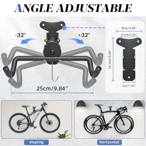 Goovilla Bike Wall Mount Hanger Adjustable - Space Saving Horizontal Bicycle Rack for Mountain/Road/Hybrid Bikes | Secure Home Garage Storage with Easy Installation | 1-Pack Cycling Holder Hook,Black