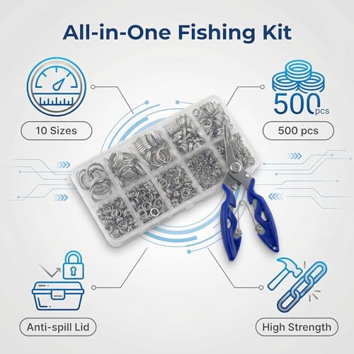 Heavy Duty Fishing Split Ring Kit - 10 Sizes Stainless Steel Lure Connectors