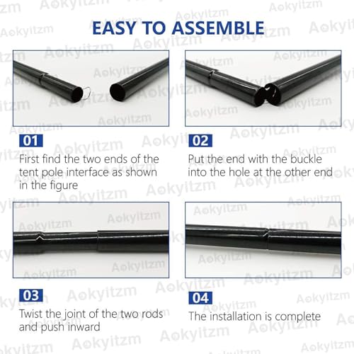 Adjustable Tent Poles 74.8 Inches - Black, Sturdy & Rustproof Camping Accessories - 2 Pack