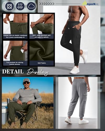 August Alley Men's Cargo Joggers with 4 Pockets - Olive Green, Light Gray, Black