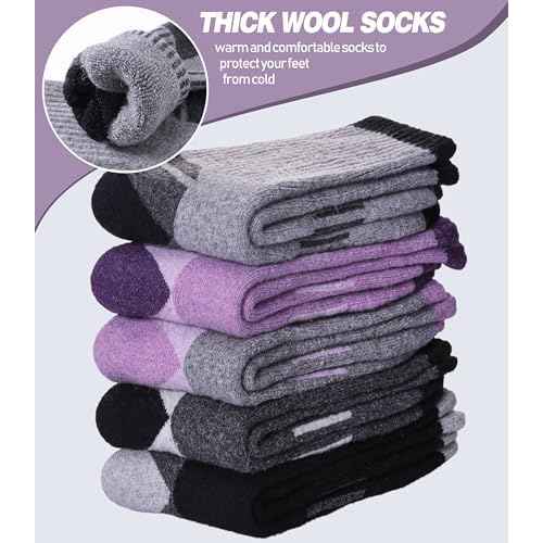DYW Womens Merino Wool Hiking Socks Thermal Warm Winter Boot Crew Socks Cushion Work Walking Gift Socks 5 Pairs