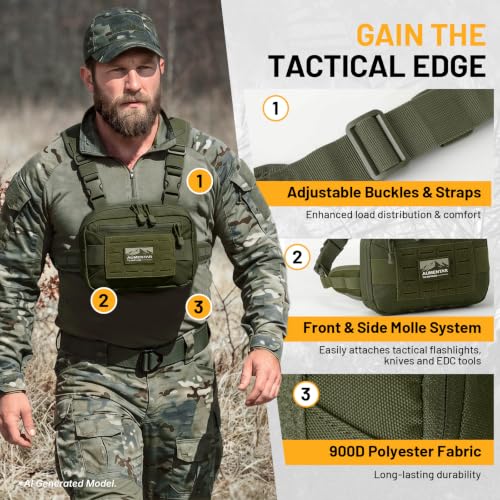 Tactical EDC Chest Bag with Molle System - Army Green, Adjustable Strap
