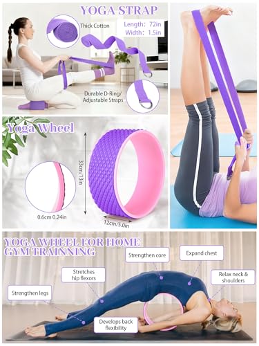 Purple Yoga Starter Kit for Women - 17-Piece Pilates & Fitness Equipment Set